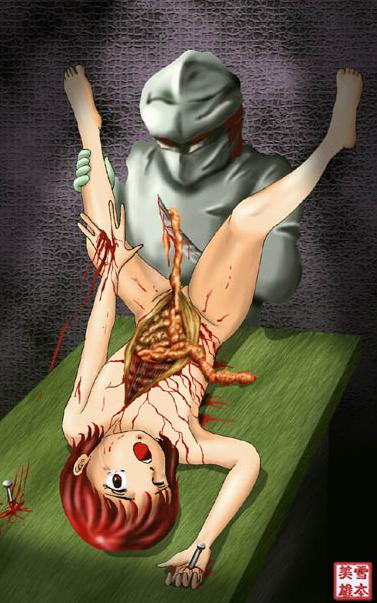 red hair girl gutting and opening belly and intestine page 9 full