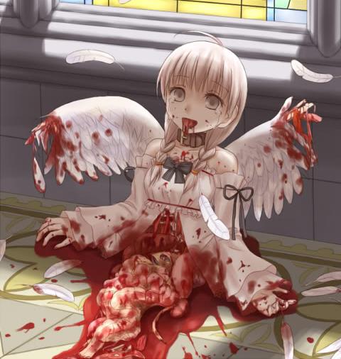white hair girl cutted into two piece from waist guro page 1 full