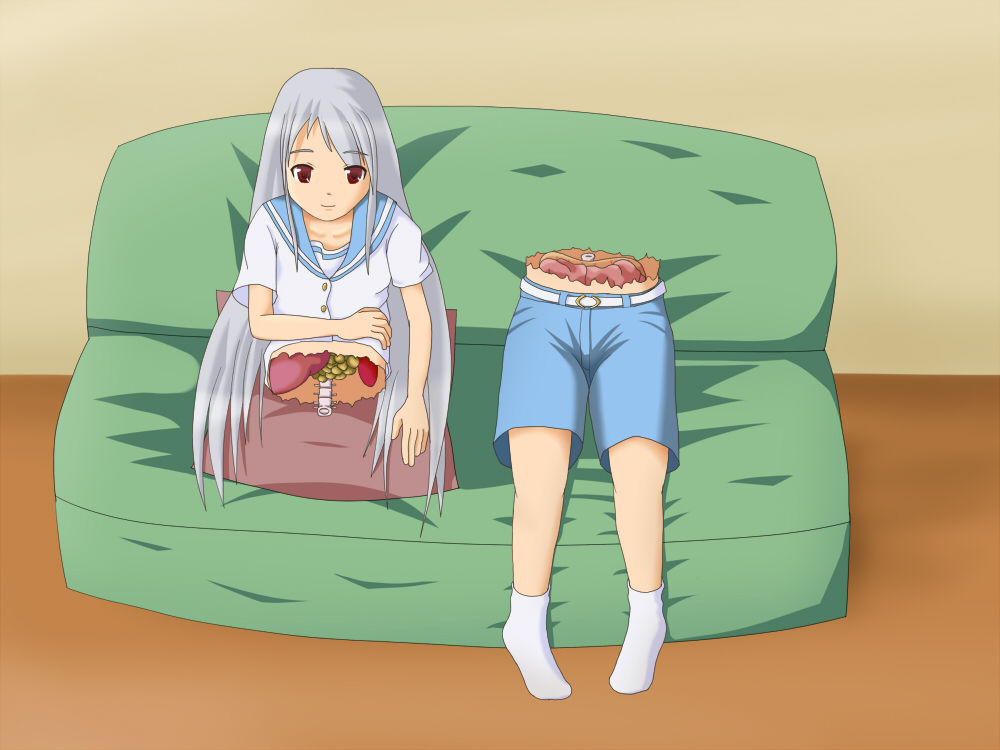 white hair girl cutted into two piece from waist guro page 7 full
