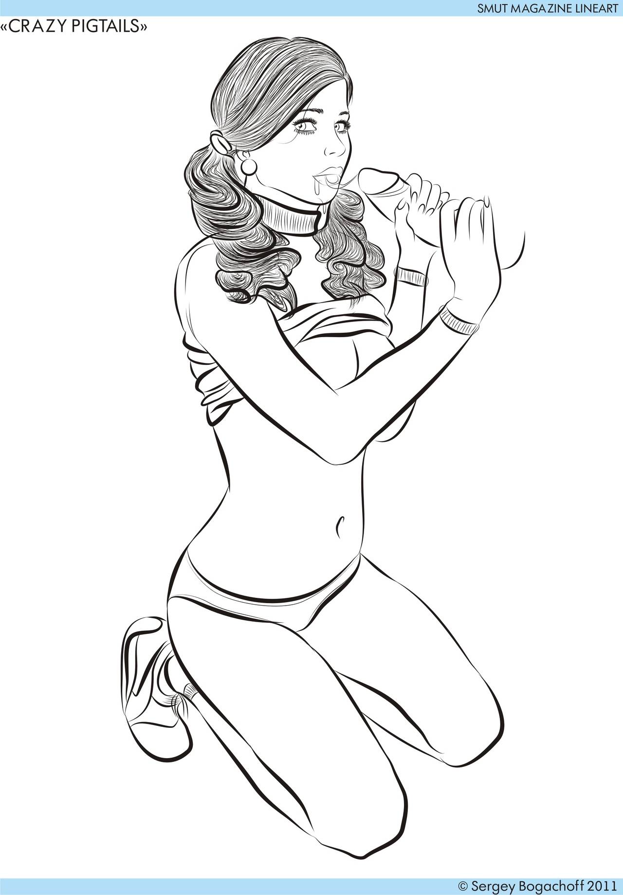 SMUT MAGAZINE Crazy pigtails lineart page 9 full