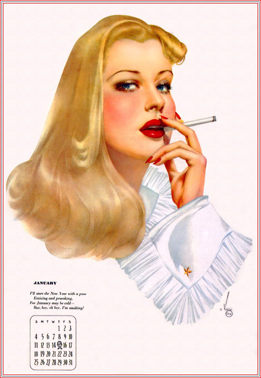 Vintage drawn pinup calender page 1 full