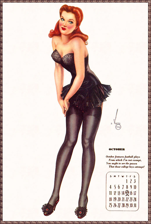 Vintage drawn pinup calender page 10 full