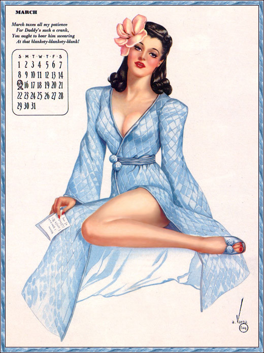Vintage drawn pinup calender page 3 full