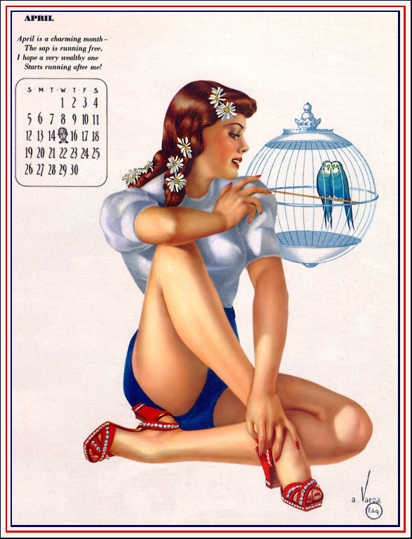 Vintage drawn pinup calender page 4 full