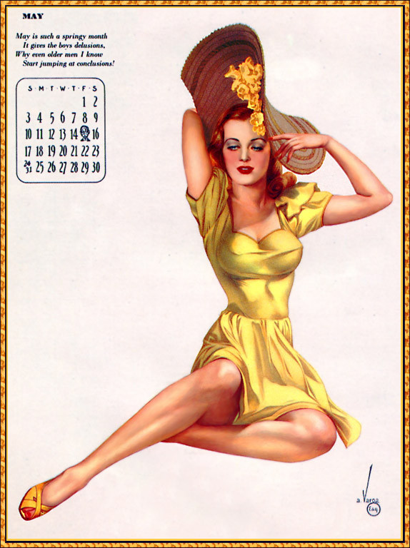Vintage drawn pinup calender page 5 full