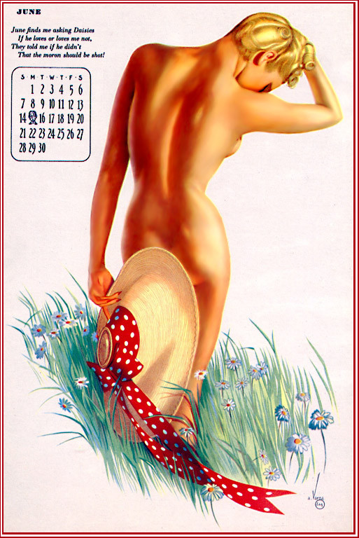 Vintage drawn pinup calender page 6 full