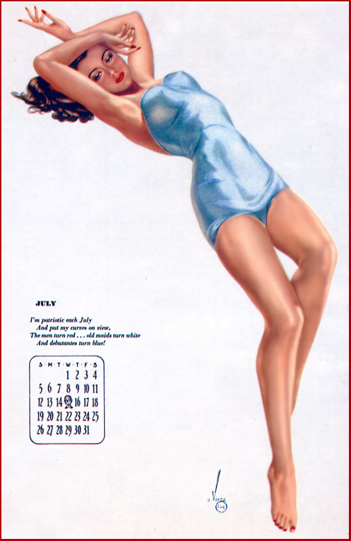 Vintage drawn pinup calender page 7 full