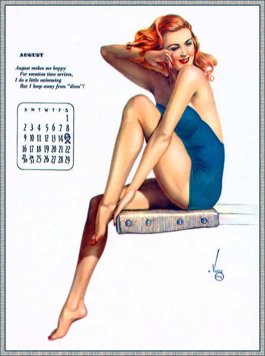 Vintage drawn pinup calender page 8 full