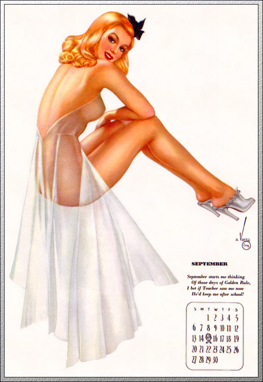 Vintage drawn pinup calender page 9 full