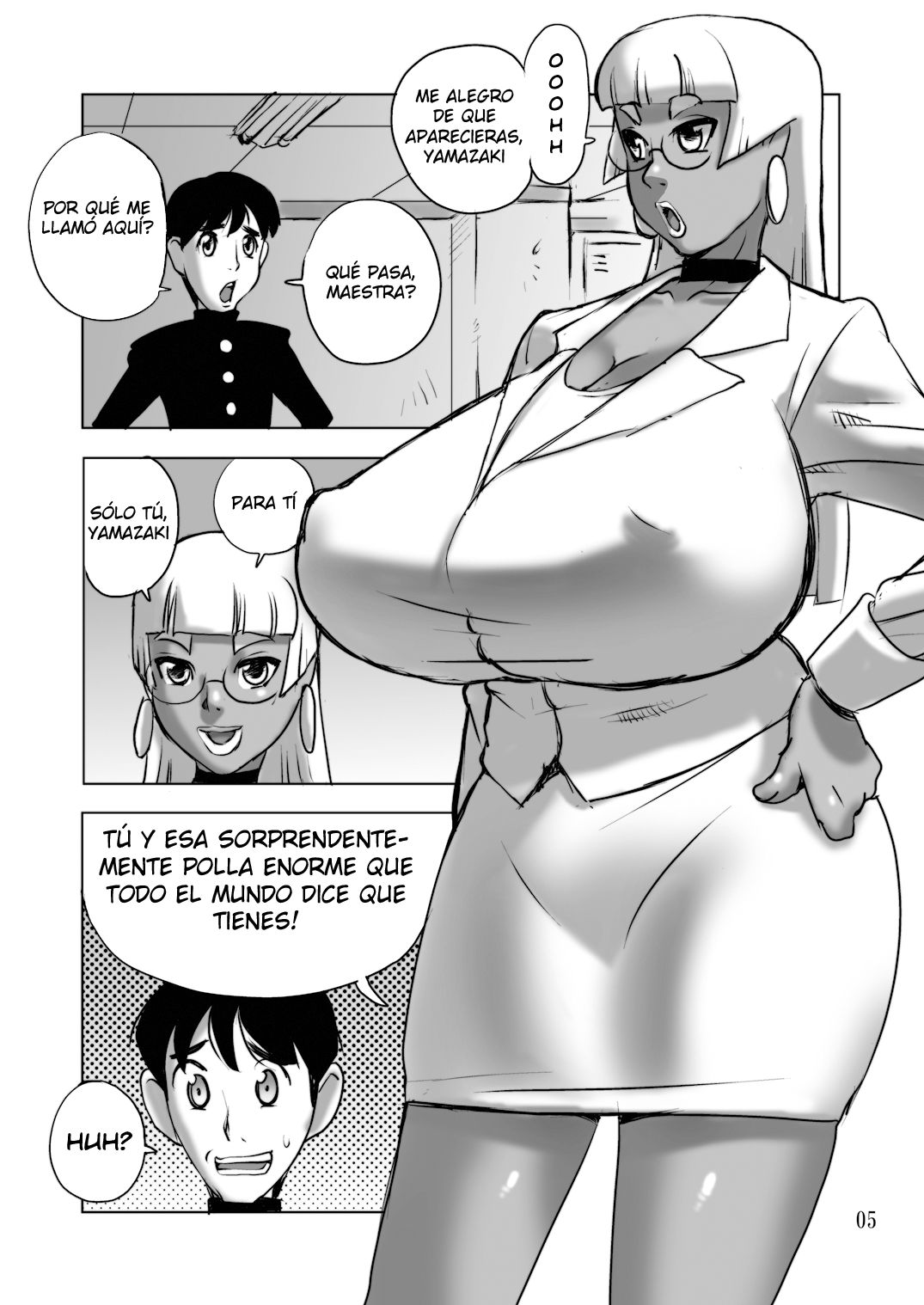 Kasshoku Bakunyuu Onna Kyoushi to Dekachin Seito  | The Big Titted Brown Teacher and the Super Hung Student page 4 full